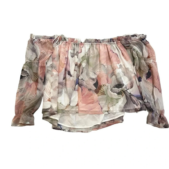 Vince Camuto Pink Ivory Floral Peasant Top Cottagecore Peasant Women's Small - Picture 4 of 4